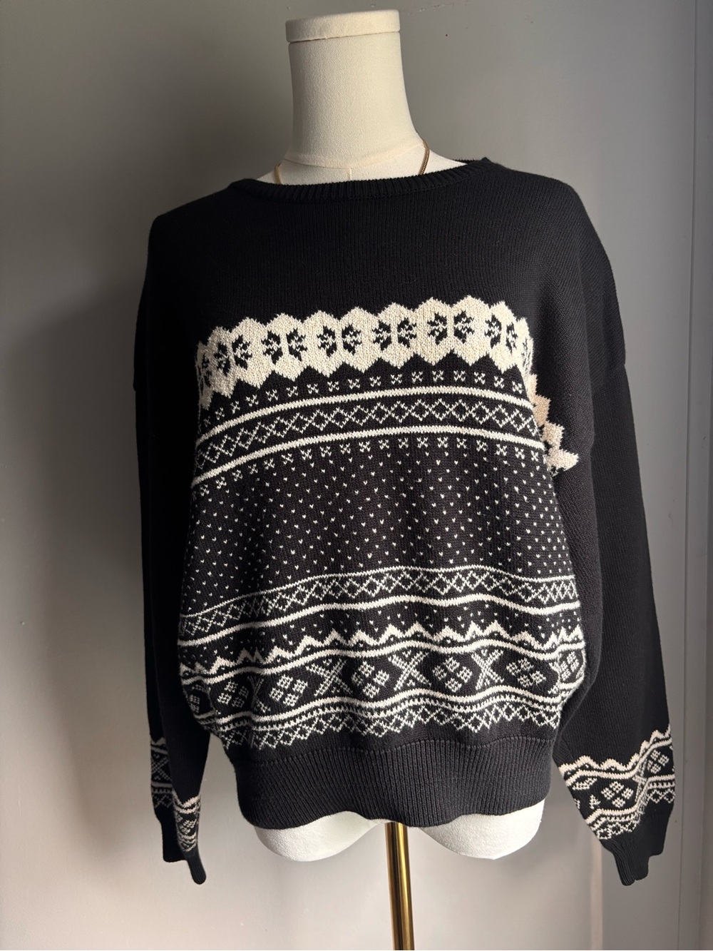 LizWear- Black & Cream Fair Isle Knit Sweater